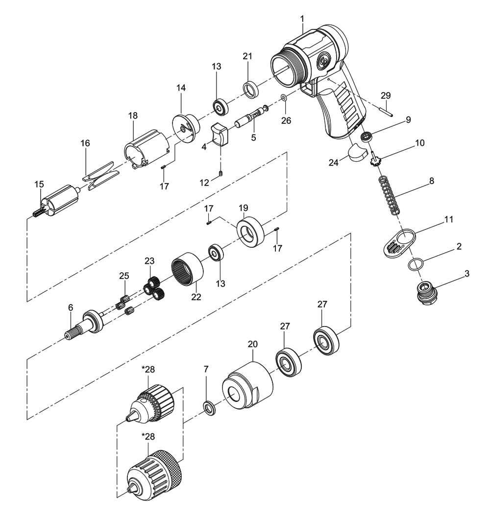 Fig-0 Diagram and Parts List for CP9285C  Chicago Pneumatic Drill